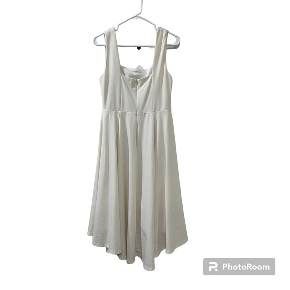 Lulus Cream Empire Waist Sleeveless Hi Low Hem Stretch Flowy Midi Dress Sz Large - Picture 2 of 13